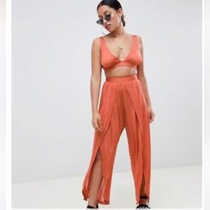 ASOS Slinky Beach Bra Top and Split Leg Slit Pant Coord Set